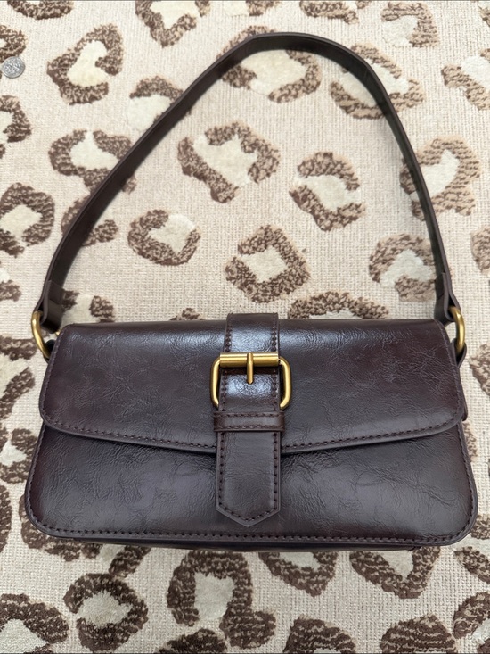 Brandy Melville Handbags - Brandy Melville Classic Brown Leatherette Shoulder Bag with Gold Buckle
